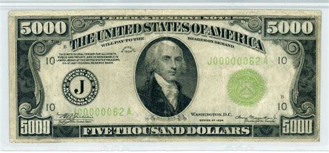 1928 5000 Dollar Bill Federal Reserve Note 569 Bank Notes Dollar