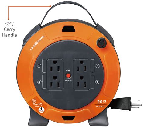 Link2home 20 Extension Cord Reel W 4 Groundedoutlets