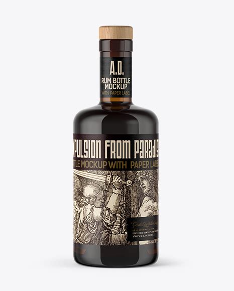 Amber Glass Bottle with Rum Mockup in Bottle Mockups on Yellow Images Object Mockups
