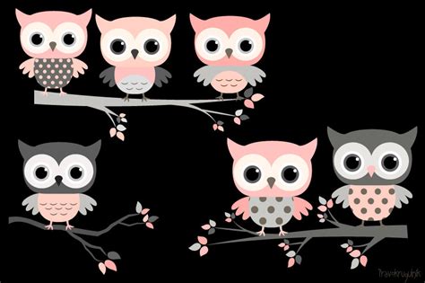Pink And Grey Owls Set Cute Owl Clipart Kawaii Owls Clip