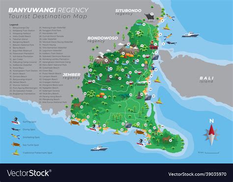 Banyuwangi East Java Tourist Destination Map Vector Image