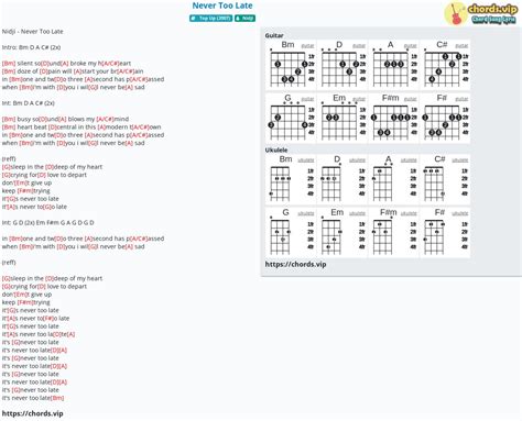 Chord: Never Too Late - tab, song lyric, sheet, guitar, ukulele