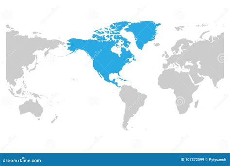 El Azul Continente De Norteamérica Marcado En La Silueta Gris De