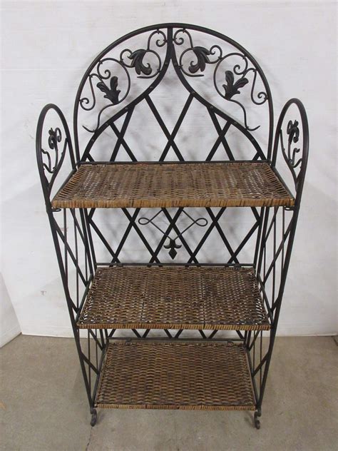 Albrecht Auctions Three Tier Metal And Wicker Shelf