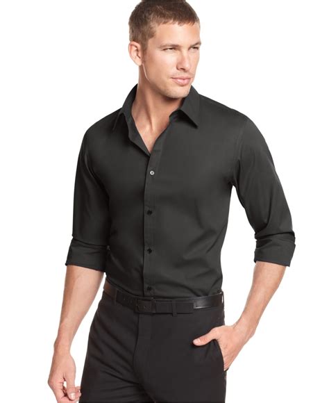 Lyst Calvin Klein Core Solid Stretch Shirt In Black For Men