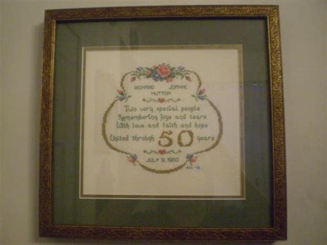 A fantastic pattern, quirky and unique. A 50th wedding anniversary cross stitch sampler I made for ...