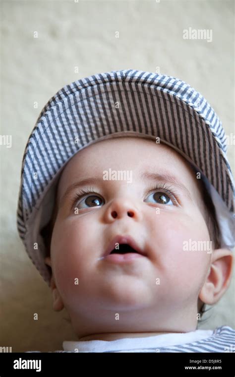 Baby Boy Portrait Wearing Cap Stock Photo Alamy