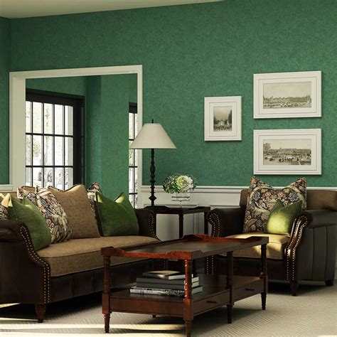 American Vintage Dark Green Wallpaper Retro Living Living Room Idea
