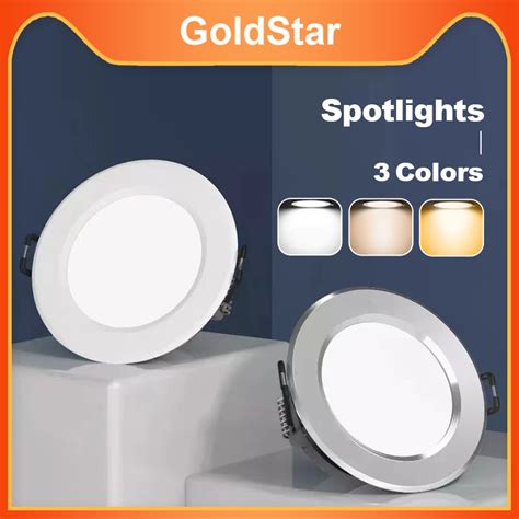 Goldstar 3 Colors Led Recessed Downlight Ceiling Lights Panel Light Pin Light Round 6w9w12w