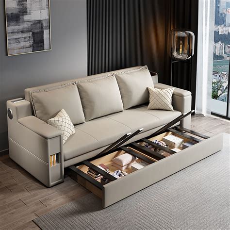 827 Convertible Bed Full Sleeper Sofa Leath Aire Upholstered Storage Sofa