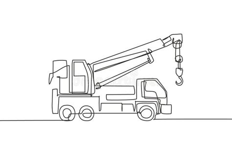 Single Continuous Line Drawing Of Crane Truck For Building Construction