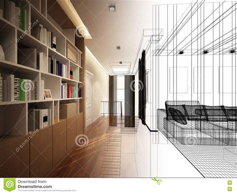 Sketch Design Of Living Room 3dwire Frame Stock Illustration