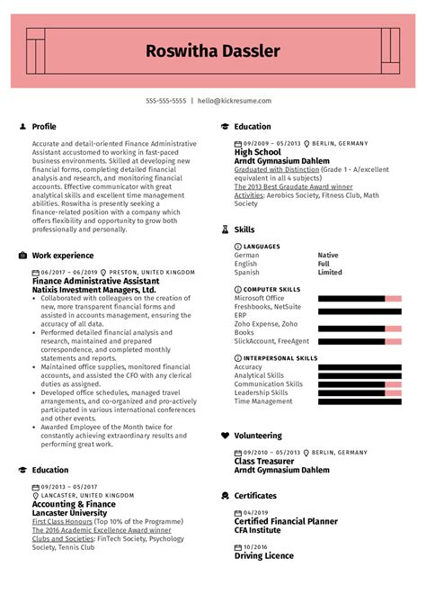 Finance Administrative Assistant Resume Sample | Kickresume