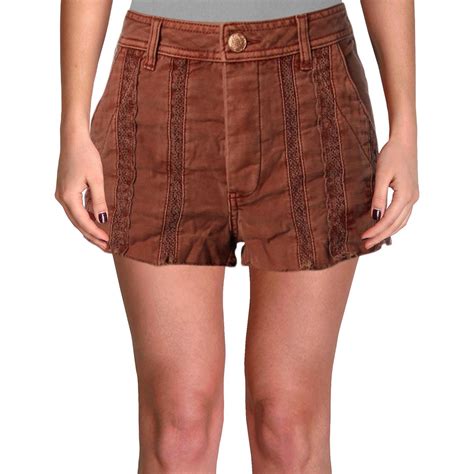 Free People Womens Brown Button Fly Lace Trim Denim Shorts 0 Bhfo 5132