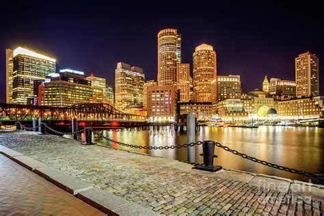 Boston Skyline At Night And Harborwalk Picture Photograph