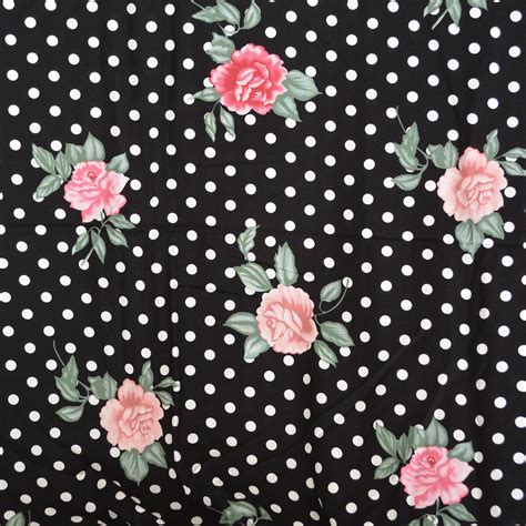 Vintage Concord Fabrics Roses And Polka Dot Rayon Fabric Apparel Fabric