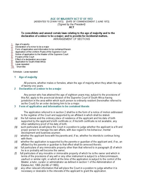 For example, the 1933 children and young persons act defined a 'child' as a person under 14 years and a 'young person' as someone between the ages of 14 and 17 years. Age of Majority Act 57 of 1972 | Colony Of Natal | Supreme ...