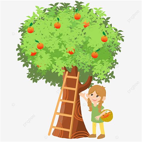 Apple Picking PNG Picture Cute Cartoon Character Picking Apples Tree Apple Character PNG