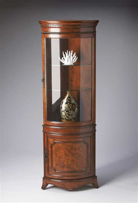 Butler Olive Ash Burl Wooden Curio Cabinet For Corner File Cabinet In