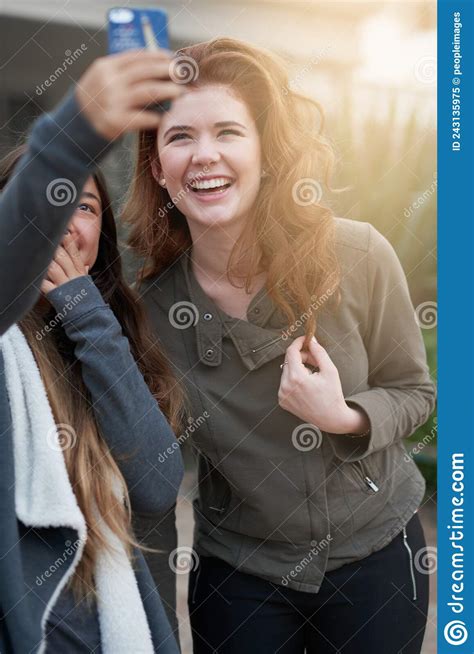 Theres Always Time For A Selfie Shot Of Two Young Women Taking A