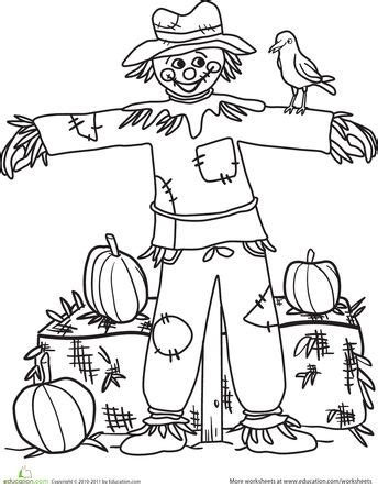 Scarecrows are decoys built in the shape of humans to prevent crow… Color the Happy Scarecrow | Worksheet | Education.com ...
