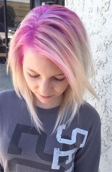 Candy Pink Roots With Short Blonde Hair Pink Blonde Hair