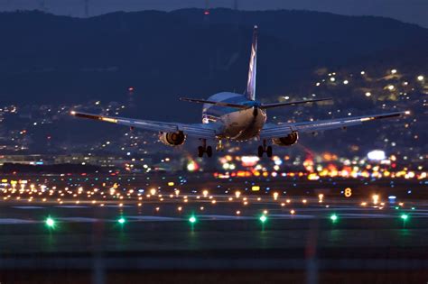 Wallpaper Night Vehicle Airplane Airport City Lights Landing