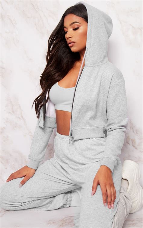 Ash Grey Crop Zip Hoodie Mix And Match Prettylittlething Ire