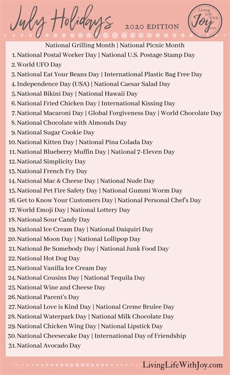 2023 Fun National Holidays Living Life With Joy List Of National
