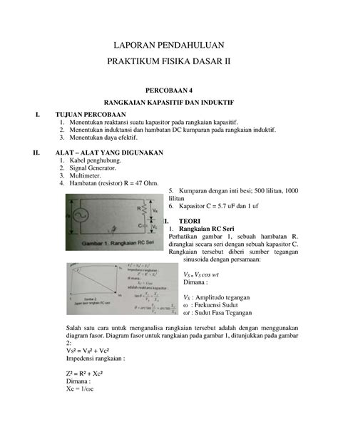 Praktikum Fisika Dasar - Rangkaian Kapasitif dan induktif - LAPORAN