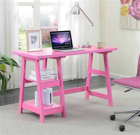 47 Office Desk With Built In Shelves In Pink Finish