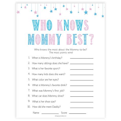 Planning a small baby shower for a close friend? 10 Funny Who Knows Mommy Best Game Sheets | KittyBabyLove.com