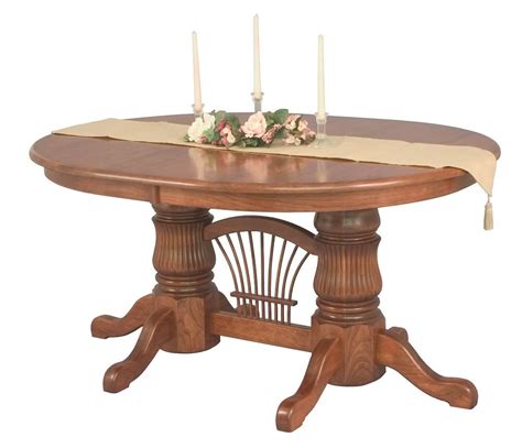 Amish Double Pedestal Dining Table Extending Leaf Solid Wood Country Oak Cherry