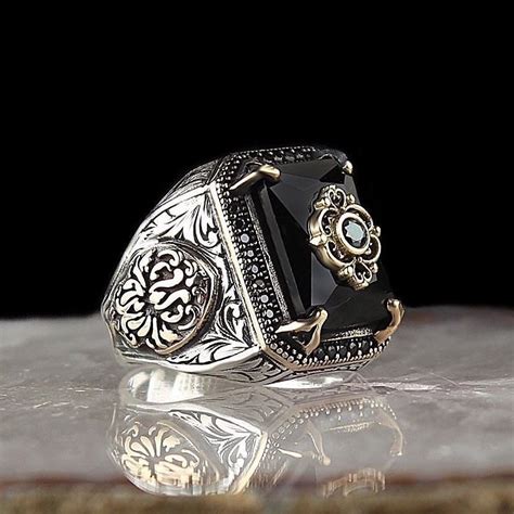 Rectangular Black Stone Ring For Men Rings For Men Sterling Silver