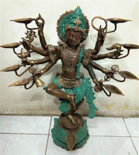 17 Lord Vishnu 8 Hand Dancing Statue With Candle Holder Vasudeva