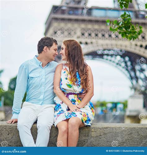 Loving Couple In Paris Near The Eiffel Tower Stock Image Image Of