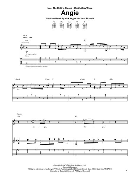 Angie By The Rolling Stones Guitar Tab Guitar Instructor