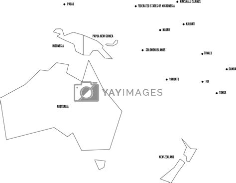 Political Map Of Australia And Oceania Simplified Thin Black Wireframe