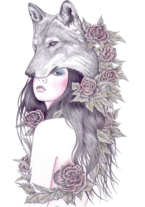 She Has A Heart Of The Wolf Wolf Girl Tattoos Wolf Illustration