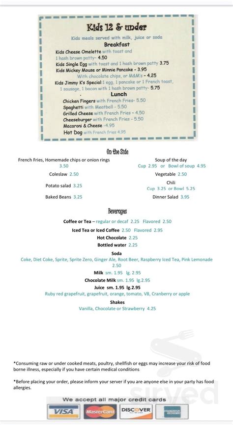 Jimmy K S Diner Menus In Seabrook New Hampshire United States