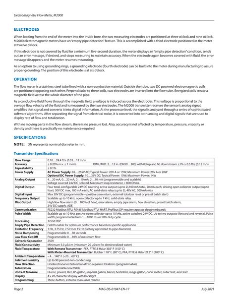 Mod Mag M Datasheet Badger Meter Electromagnetic Flow Meter M