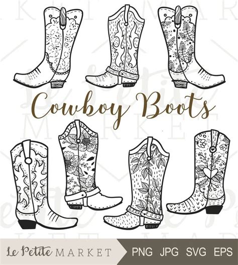 Cowboy Boot Clip Art Hand Drawn Cowboy Boots Cowgirl Boots Clipart