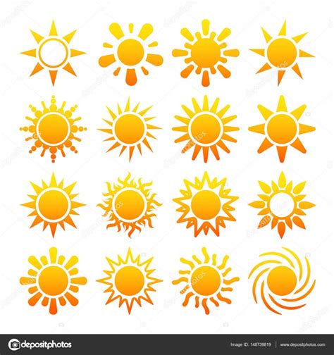 Iconos Vectoriales De Sol Amarillo Aislados Sobre Fondo Blanco — Vector