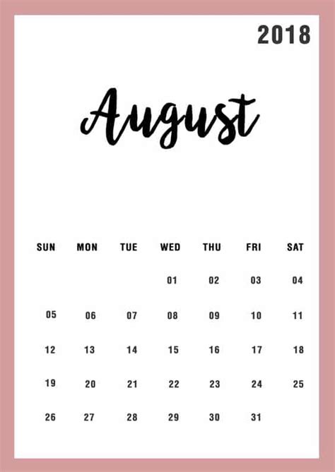 Printable Calendar August 2018 Free Download Desk Template Oppidan