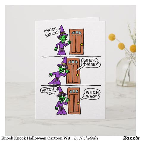 Post your funniest knock knock jokes. Knock Knock Halloween Cartoon Witch Kids Greeting Card ...