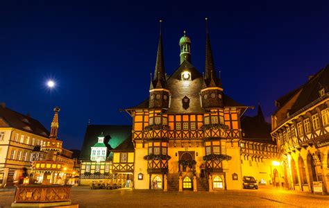 By denmark in the north; houses, Germany, Night, Street, Wernigerode, Cities ...