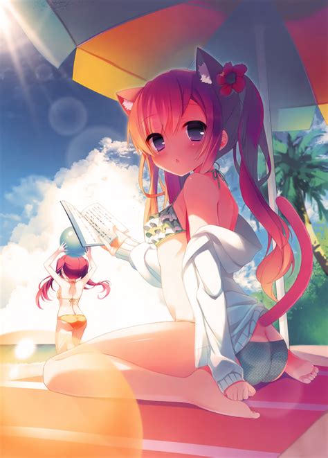 Hintergrundbilder Illustration Rothaarige Nekomimi Anime Mädchen