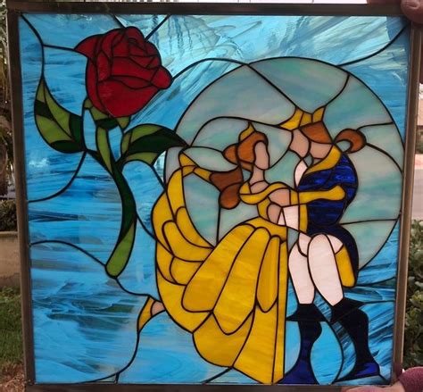 Mystical Beauty And The Beast Stained Glass Window Panel Etsy