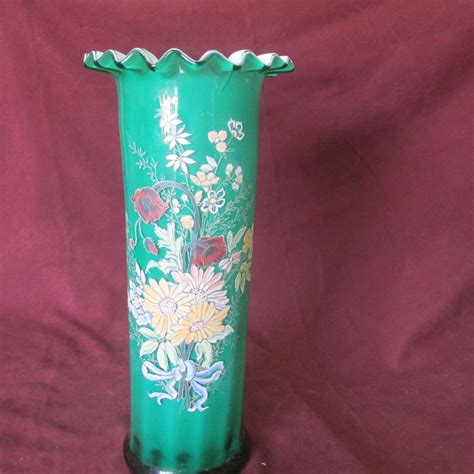 Vintage Victorian 19th Century Enameled Art Glass Vase White Etsy