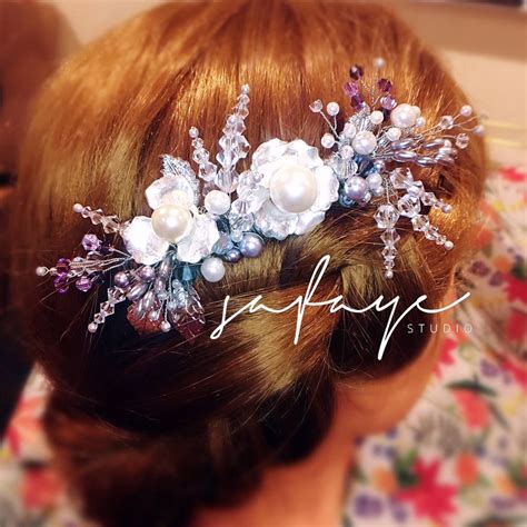 Silver Floral Hair Combhair Accessoriesbridal Headband